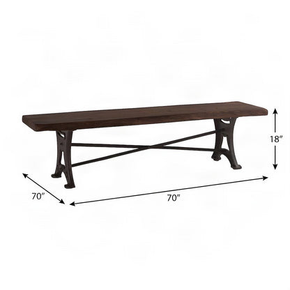 Cast Iron and Acacia Wood Indoor Dining Bench, Farmhouse Style, Brown