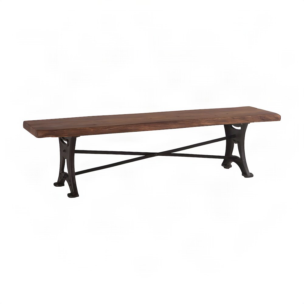 Cast Iron and Acacia Wood Indoor Dining Bench, Farmhouse Style, Brown
