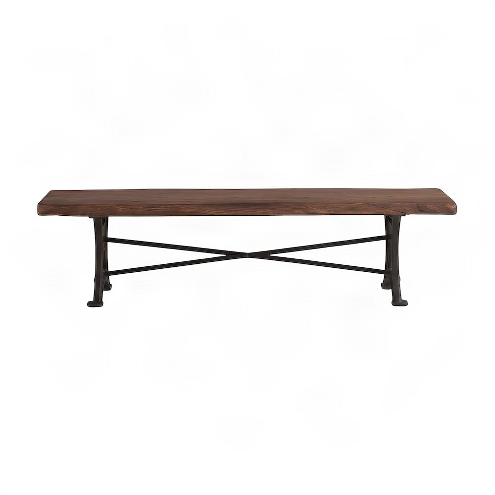 Cast Iron and Acacia Wood Indoor Dining Bench, Farmhouse Style, Brown