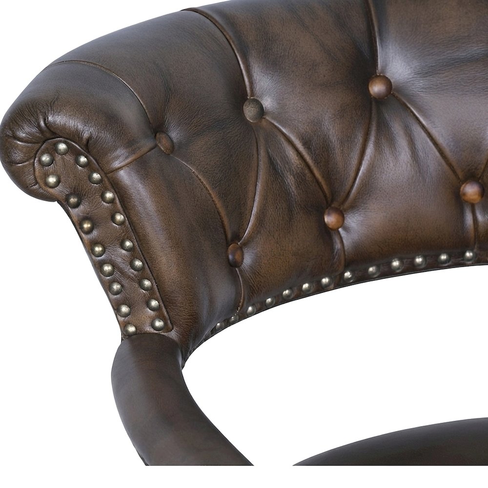 Leather Low-Back Office Chair with Chesterfield Tufting and Footrest, Brown