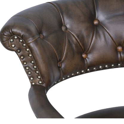 Leather Low-Back Office Chair with Chesterfield Tufting and Footrest, Brown