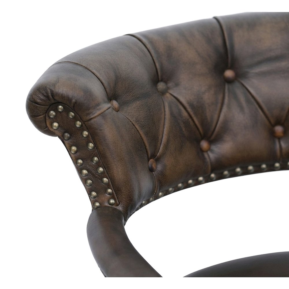 Leather Low-Back Office Chair with Chesterfield Tufting and Footrest, Brown