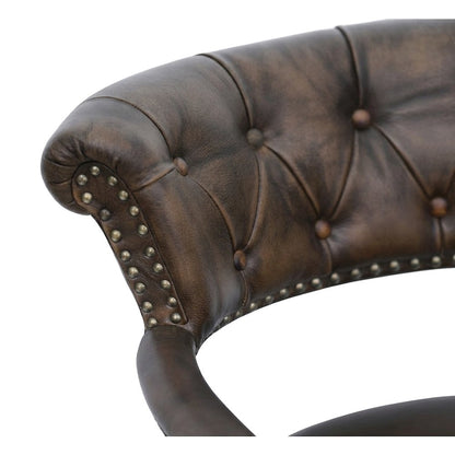 Leather Low-Back Office Chair with Chesterfield Tufting and Footrest, Brown