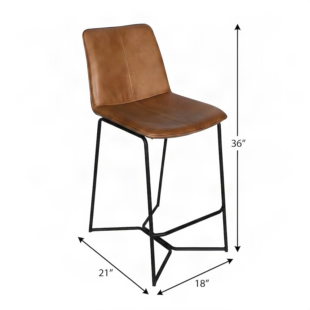 Leather-Upholstered Counter Stool with Hand-Washed Iron Frame, Washed Taupe