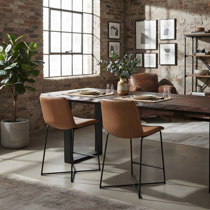 Leather-Upholstered Counter Stool with Hand-Washed Iron Frame, Washed Taupe