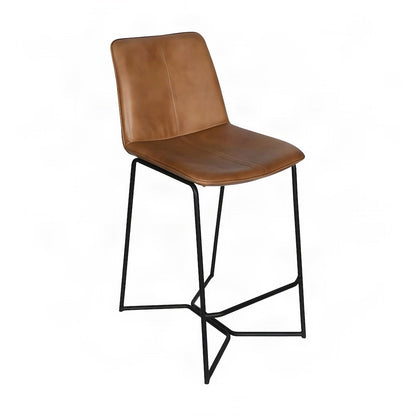 Leather-Upholstered Counter Stool with Hand-Washed Iron Frame, Washed Taupe