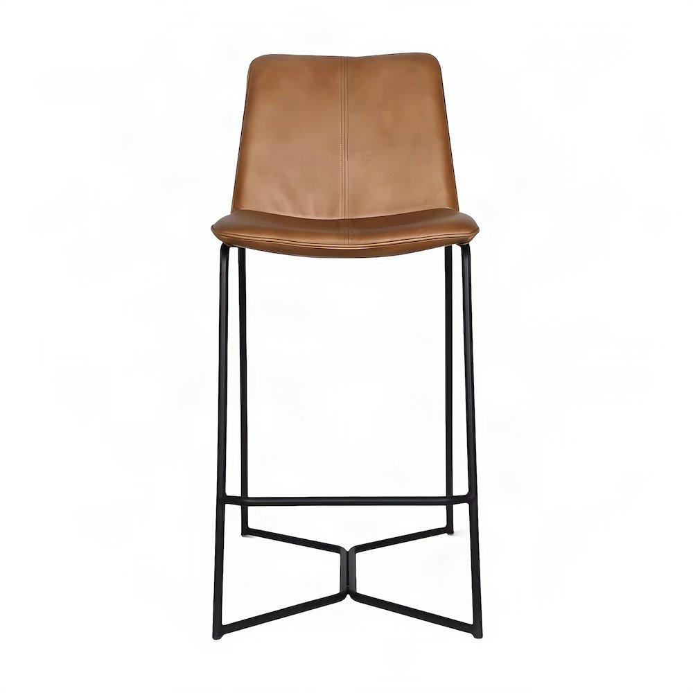 Leather-Upholstered Counter Stool with Hand-Washed Iron Frame, Washed Taupe