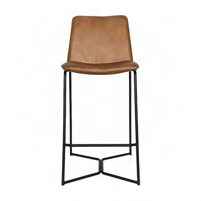 Leather-Upholstered Counter Stool with Hand-Washed Iron Frame, Washed Taupe