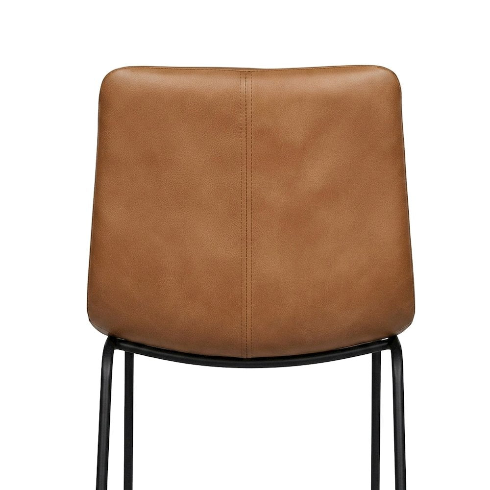Leather-Upholstered Counter Stool with Hand-Washed Iron Frame, Washed Taupe