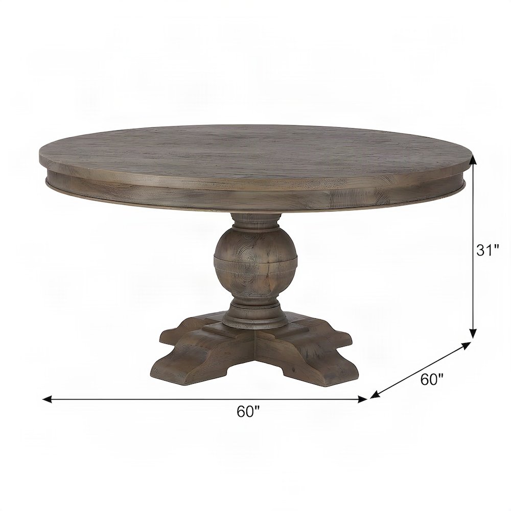 Solid Mango Wood Round Dining Table, Weathered Teak Finish, Light Brown