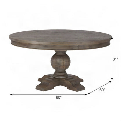 Solid Mango Wood Round Dining Table, Weathered Teak Finish, Light Brown
