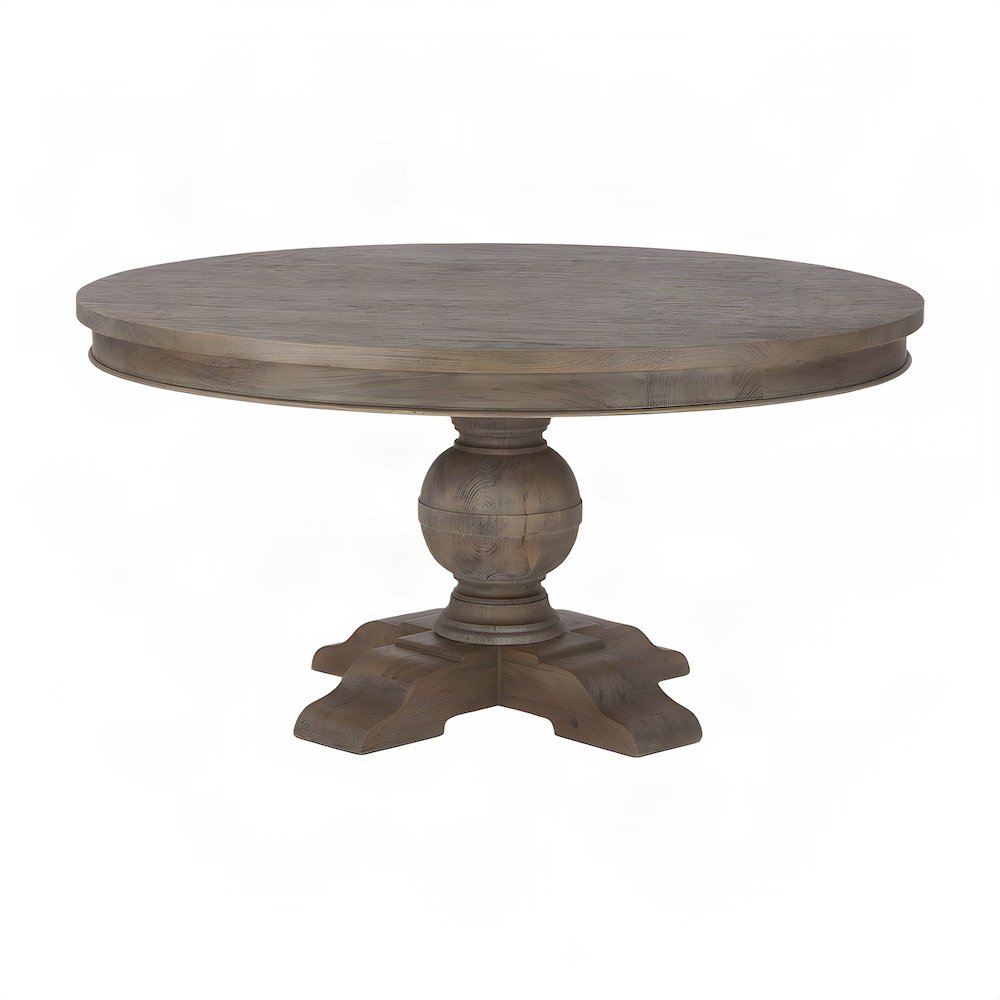 Solid Mango Wood Round Dining Table, Weathered Teak Finish, Light Brown