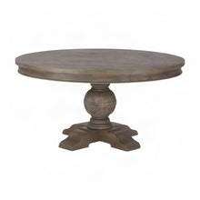 Solid Mango Wood Round Dining Table, Weathered Teak Finish, Light Brown