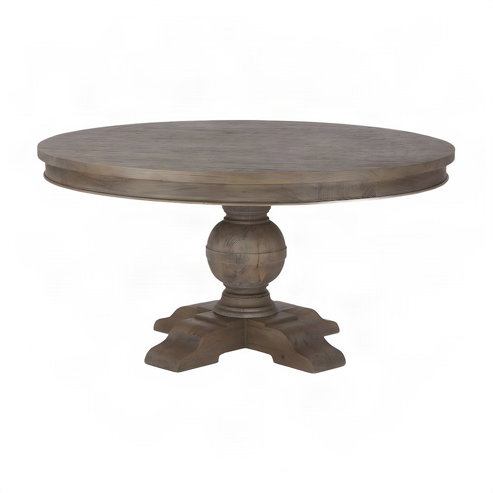 Solid Mango Wood Round Dining Table, Weathered Teak Finish, Light Brown