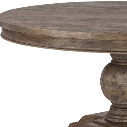Solid Mango Wood Round Dining Table, Weathered Teak Finish, Light Brown
