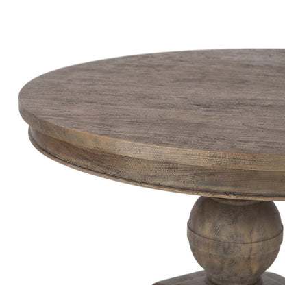 Solid Mango Wood Round Dining Table, Weathered Teak Finish, Light Brown