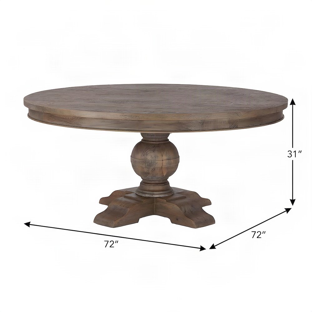 Solid Mango Wood Round Kitchen Dining Table, Weathered Teak Finish, Light Brown