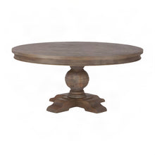 Solid Mango Wood Round Kitchen Dining Table, Weathered Teak Finish, Light Brown