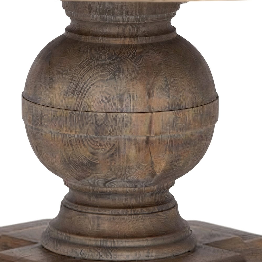 Solid Mango Wood Round Kitchen Dining Table, Weathered Teak Finish, Light Brown