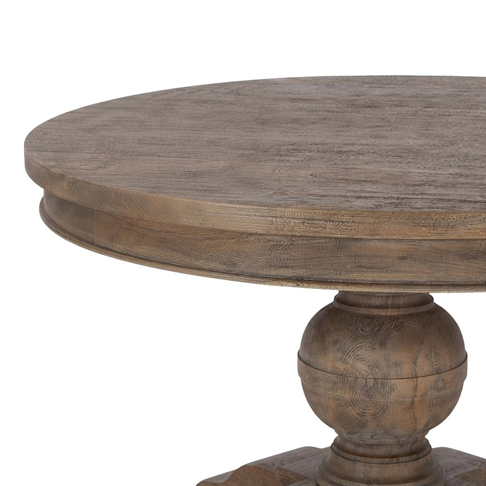 Solid Mango Wood Round Kitchen Dining Table, Weathered Teak Finish, Light Brown