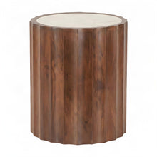 Mango Wood and Marble-Top Small Round Side Table and End Table, Brown