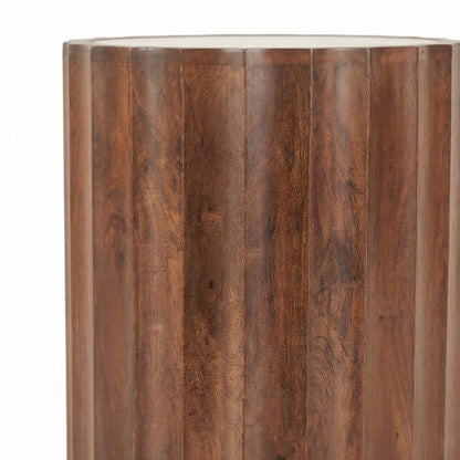 Mango Wood and Marble-Top Small Round Side Table and End Table, Brown