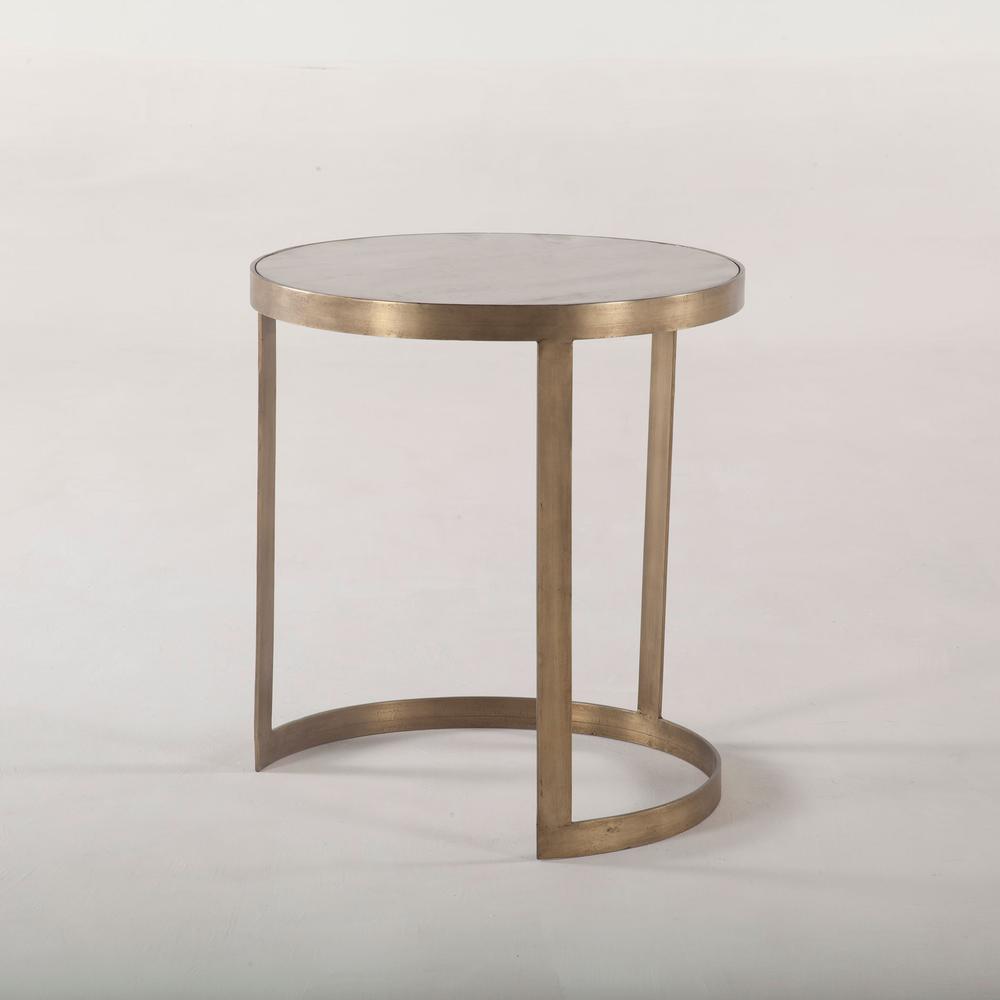 Leonardo White Marble Side Tables with Antique Bonze Base, Set of 2