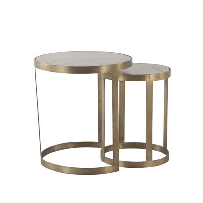 Leonardo White Marble Side Tables with Antique Bonze Base, Set of 2