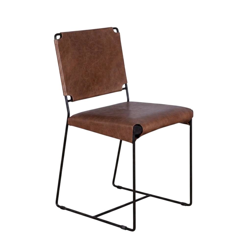 Top-Grain Leather Dining Chair with Reclaimed Iron Legs for Kitchen Table, Brown