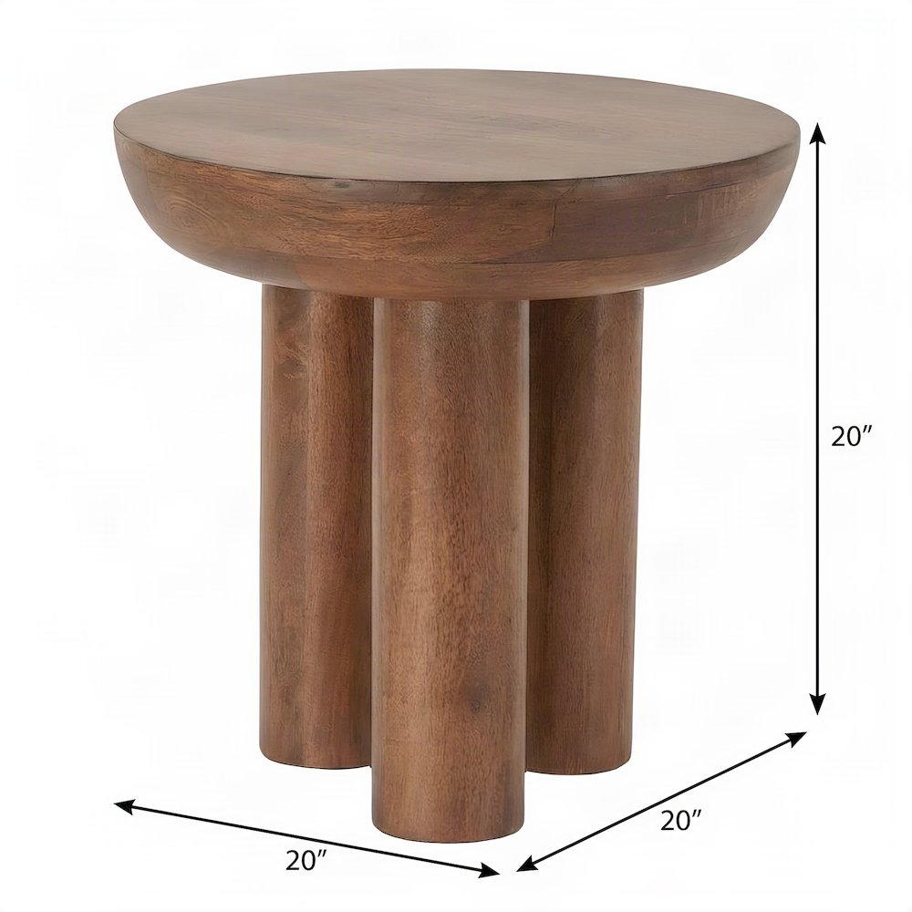 Acacia Wood Side Table and End Table with Japandi-Style Finish, Brown