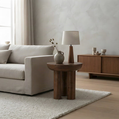 Acacia Wood Side Table and End Table with Japandi-Style Finish, Brown