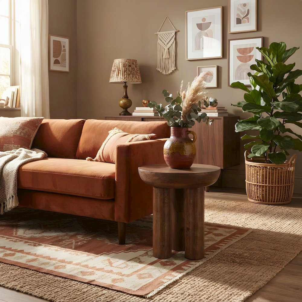 Acacia Wood Side Table and End Table with Japandi-Style Finish, Brown