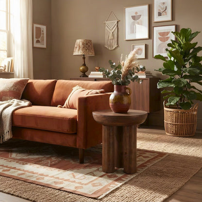 Acacia Wood Side Table and End Table with Japandi-Style Finish, Brown