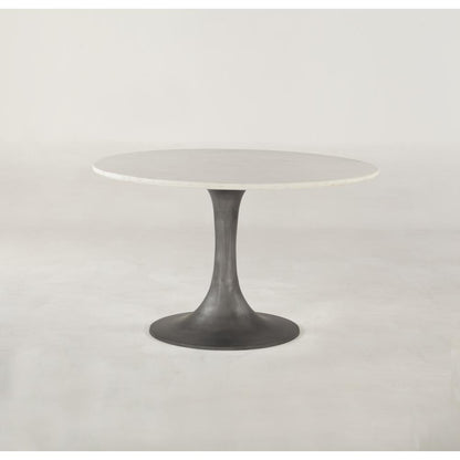 Palm Desert 48-Inch Round White Marble Dining Table with Pedestal Base