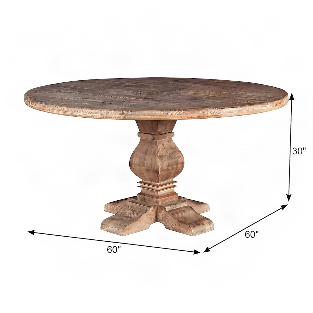 Mango Wood Round Dining Table with Solid Wood Kitchen Table Base, Light Brown