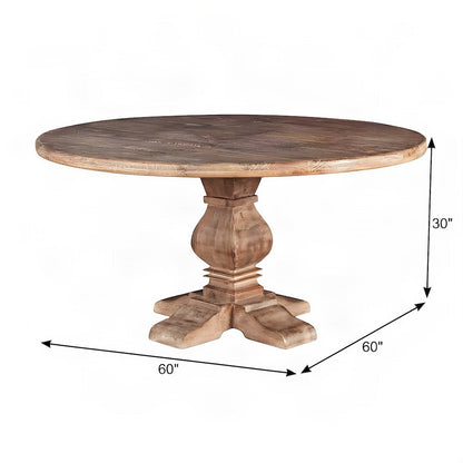 Mango Wood Round Dining Table with Solid Wood Kitchen Table Base, Light Brown