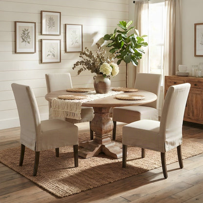 Mango Wood Round Dining Table with Solid Wood Kitchen Table Base, Light Brown