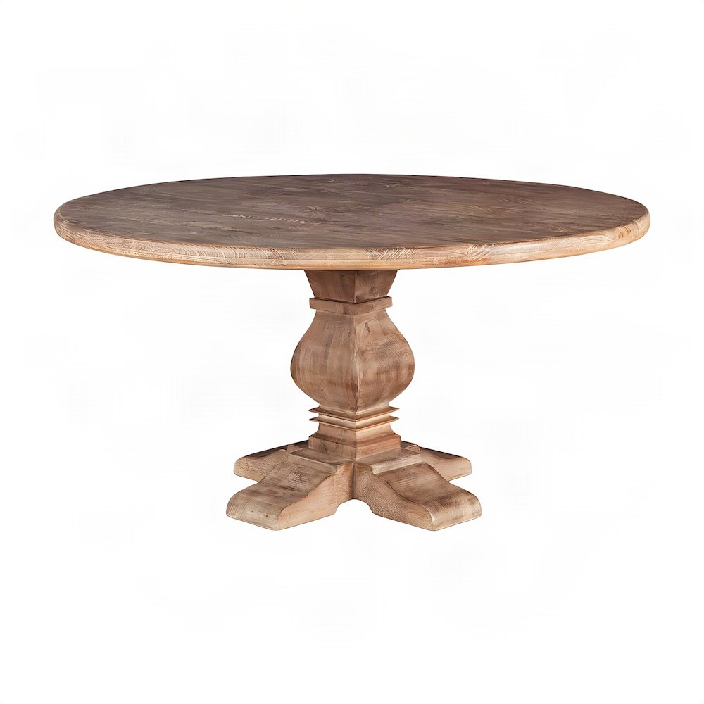 Mango Wood Round Dining Table with Solid Wood Kitchen Table Base, Light Brown