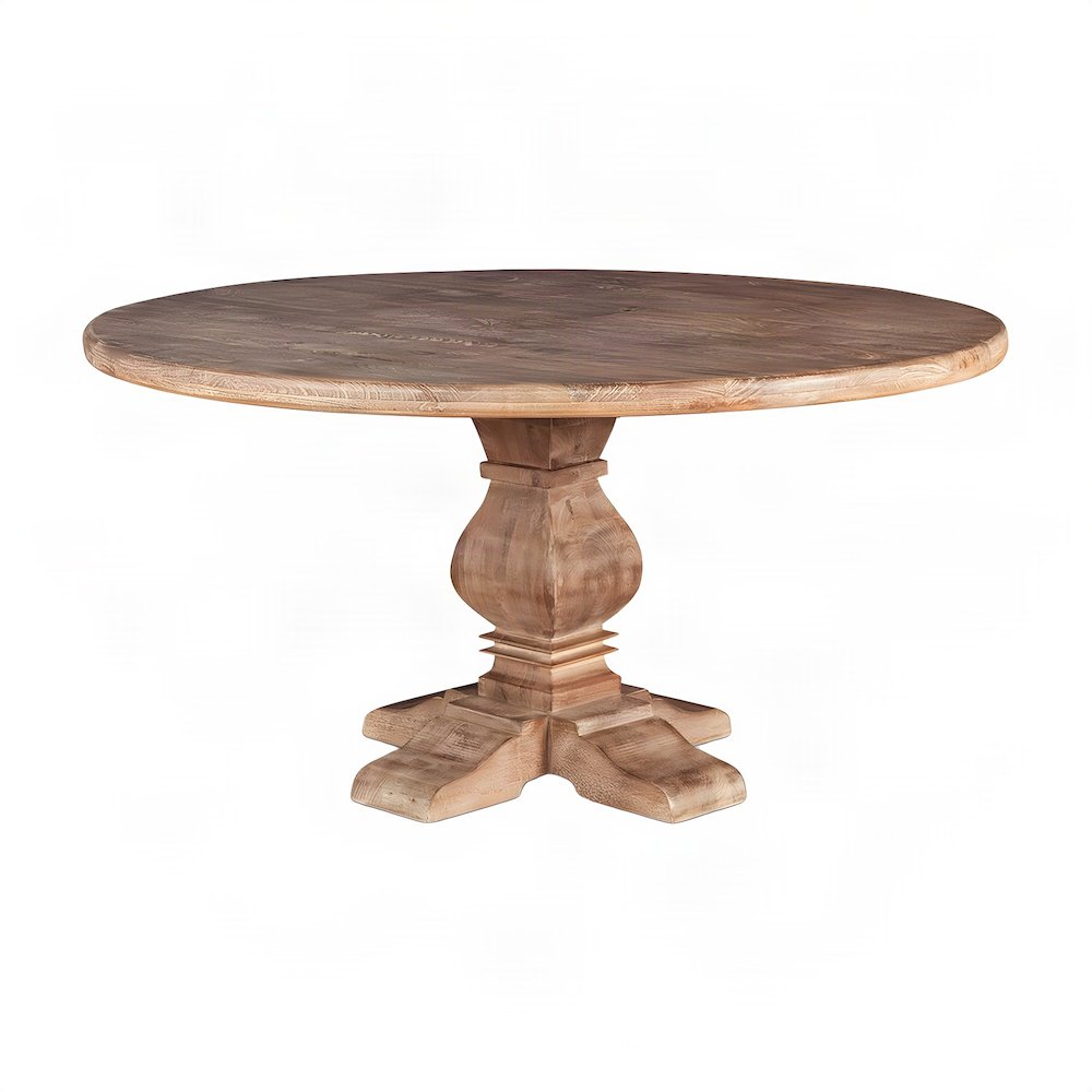 Mango Wood Round Dining Table with Solid Wood Kitchen Table Base, Light Brown