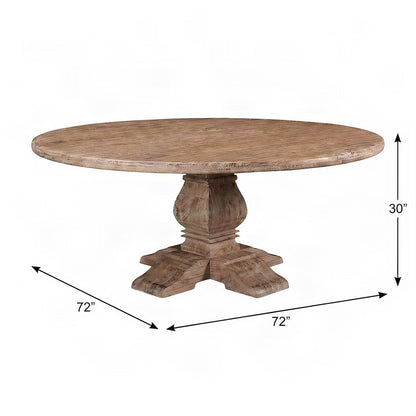 Mango Wood Round Dining Table, Seats 8, Kitchen or Dining Room, Light Brown