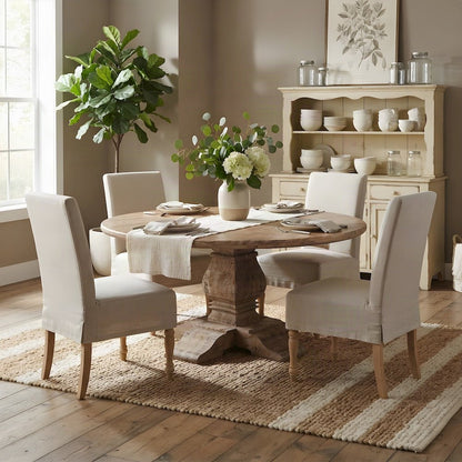 Mango Wood Round Dining Table, Seats 8, Kitchen or Dining Room, Light Brown