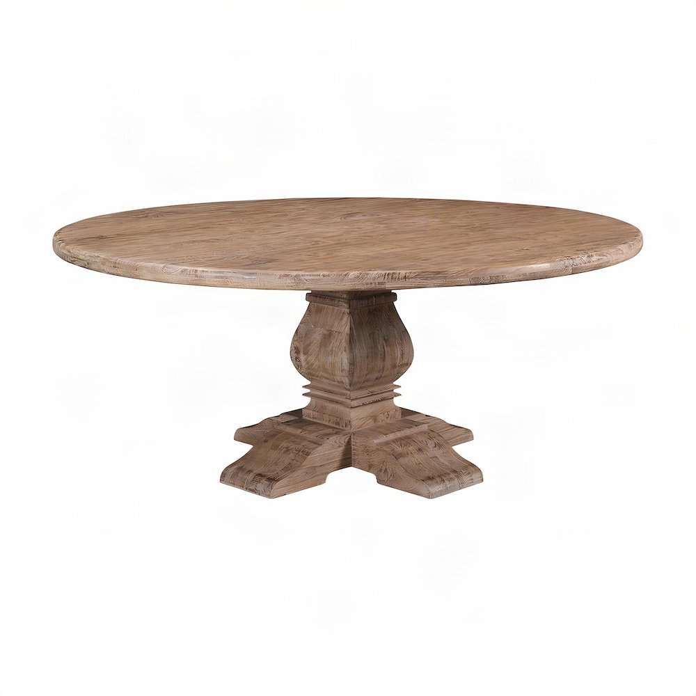 Mango Wood Round Dining Table, Seats 8, Kitchen or Dining Room, Light Brown