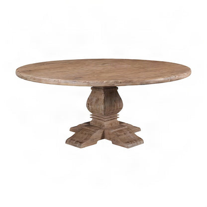 Mango Wood Round Dining Table, Seats 8, Kitchen or Dining Room, Light Brown