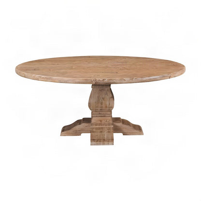 Mango Wood Round Dining Table, Seats 8, Kitchen or Dining Room, Light Brown