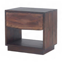 Acacia Wood Nightstand Chest with Open Shelf, Drawer, Iron Frame, Brown