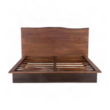 Acacia Wood King Platform Bed with Iron Legs and Tall Headboard, Brown