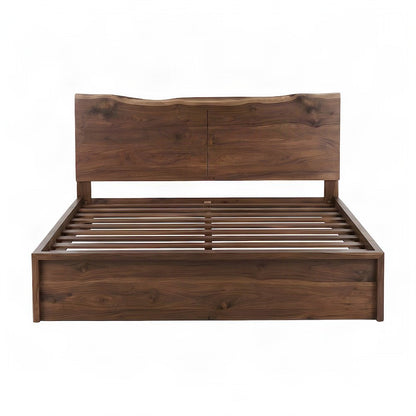 Acacia Wood King Platform Bed with Iron Legs and Tall Headboard, Brown