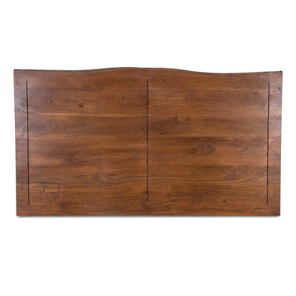Acacia Wood King Platform Bed with Iron Legs and Tall Headboard, Brown