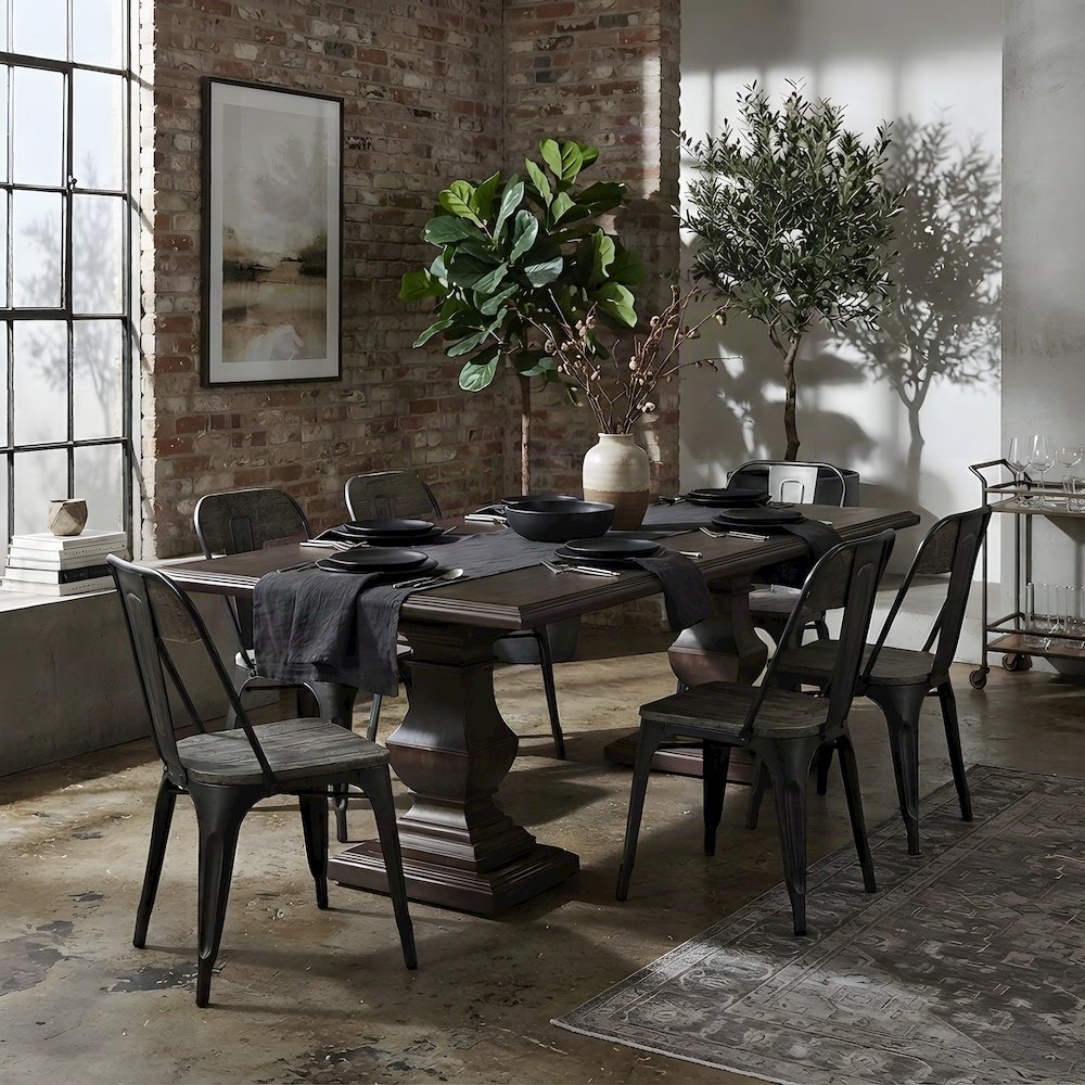 Mango Wood Farmhouse Dining Table with Vintage-Finish Tabletop, Dark Brown
