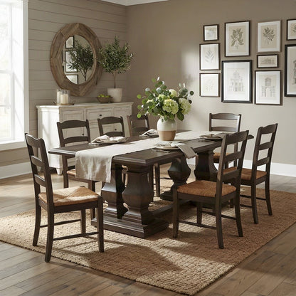 Mango Wood Farmhouse Dining Table with Vintage-Finish Tabletop, Dark Brown
